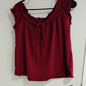 Source Unknown Burgundy Ruffled Short Sleeve Top